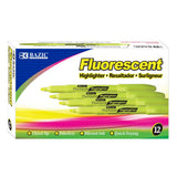BAZIC Yellow Pen Style Fluorescent Highlighters w/ Pocket Clip (12/Box), pack of 12