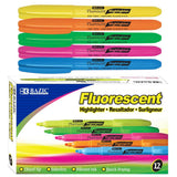 BAZIC Pen Style Fluorescent Highlighters w/ Pocket Clip (12/Box), pack of 12
