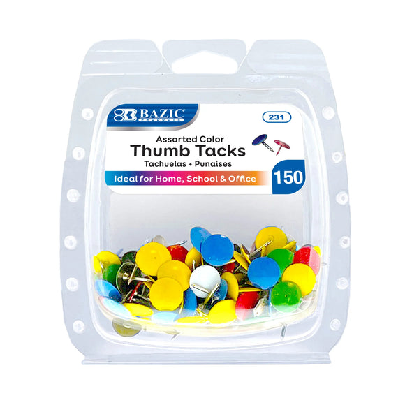 BAZIC Assorted Color Thumb Tack (150/Pack), pack of 24