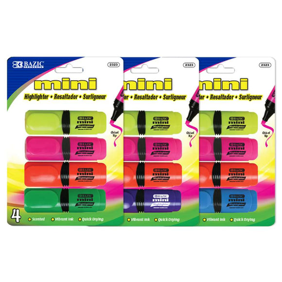 BAZIC Mini Desk Style Fluorescent Highlighters (4/Pack), pack of 24