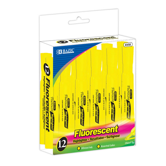 BAZIC Yellow Desk Style Fluorescent Highlighters (12/Box), pack of 12