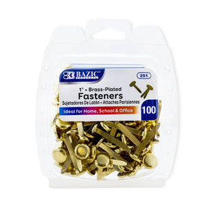 BAZIC 1" Brass-Plated Fasteners (100/Pack), pack of 24