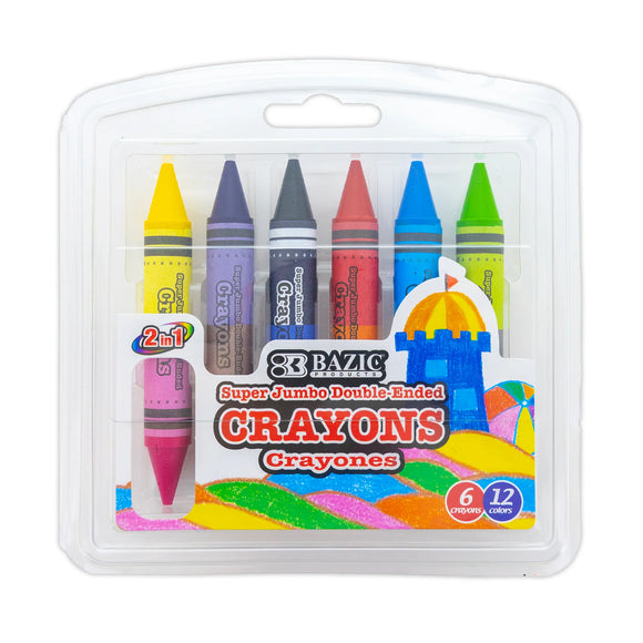 BAZIC 12 Color Double-Ended Premium Super Jumbo Crayons, pack of 24