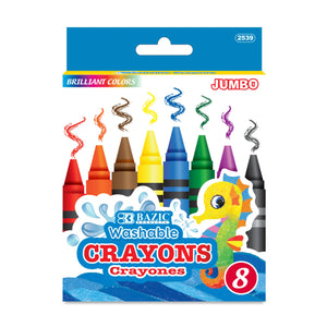 BAZIC 8 Color Washable Premium Jumbo Crayons, pack of 24