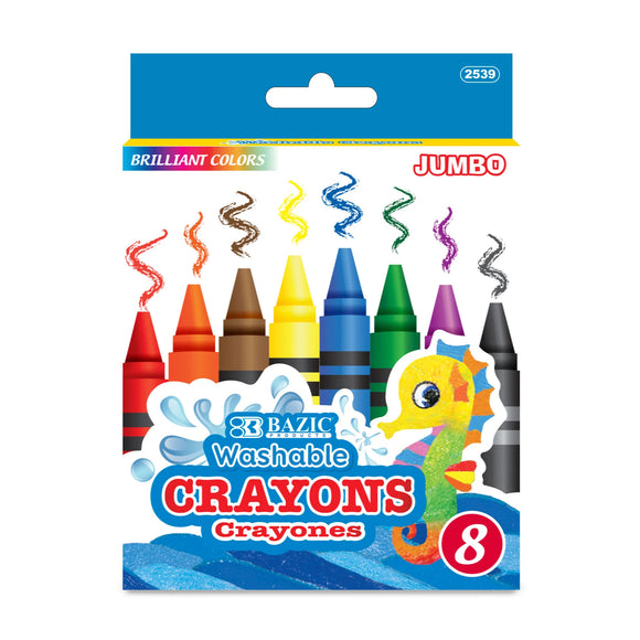 BAZIC 8 Color Washable Premium Jumbo Crayons, pack of 24