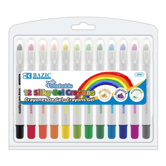 BAZIC 12 Color Silky Gel Crayons, pack of 12