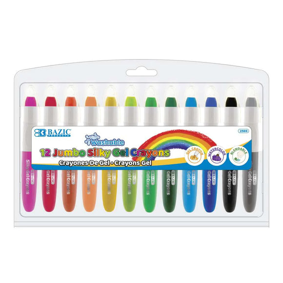 BAZIC 12 Color Jumbo Silky Gel Crayons, pack of 12