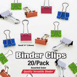 BAZIC Small 3/4" (19mm) Assorted Color Binder Clip (20/Pack), pack of 24