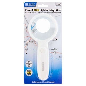 BAZIC 3" Round 2x LED Lighted Magnifier, pack of 12