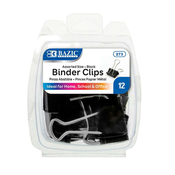 BAZIC Assorted Size Black Binder Clip (12/Pack), pack of 24