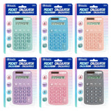 BAZIC 8-Digit Dual Power Pocket Size Calculator - Pastel Color, pack of 24