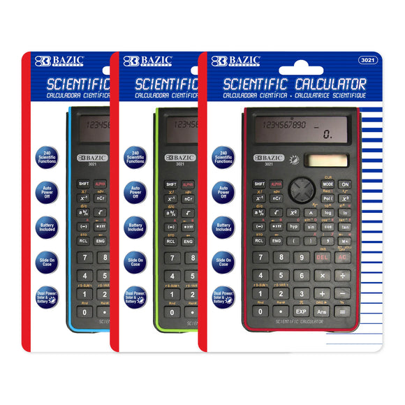 BAZIC 240 Function Fancy color Scientific Calculator w/ Slide-On Case, pack of 12