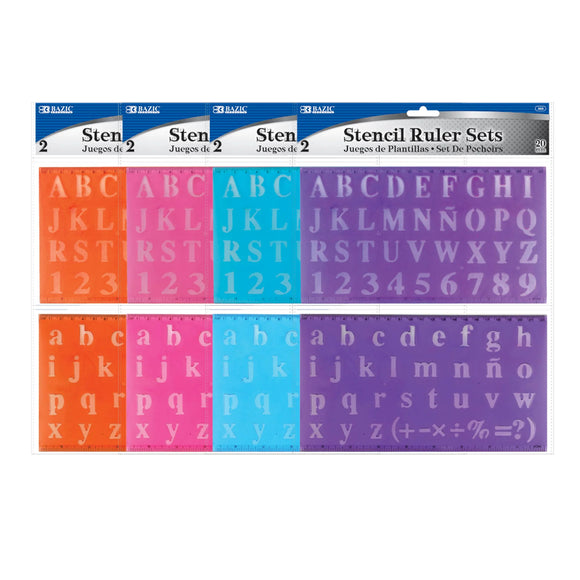 BAZIC 20mm Size Lettering Stencil Ruler Sets (2/Pack), pack of 24