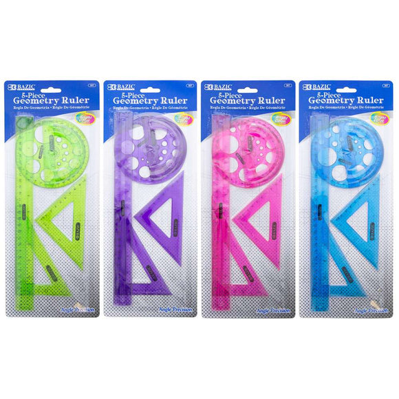 BAZIC 5-Piece Geometry Ruler Combination Sets, pack of 24