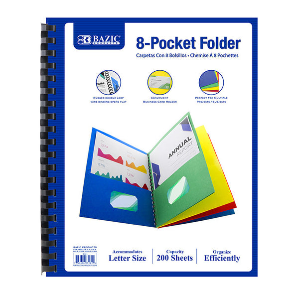 BAZIC Asst. Color 8-Pocket Folder-pack of 12