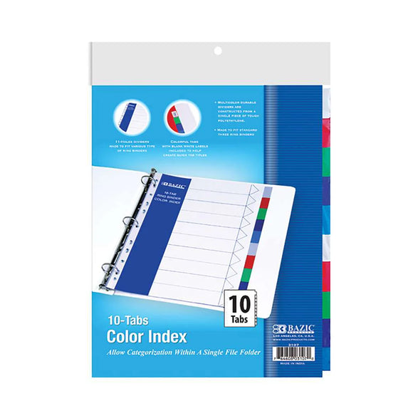 BAZIC Dividers w/ 10-Color Tabs, pack of 24