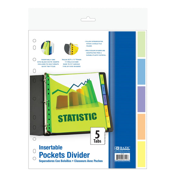 BAZIC Pockets Dividers w/ 5-Insertable Color Tabs, pack of 24