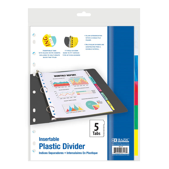 BAZIC Dividers w/ 5-Insertable Color Tabs, pack of 24
