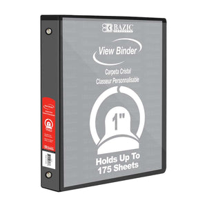 BAZIC 1" Black 3-Ring View Binder w/ 2-Pockets
