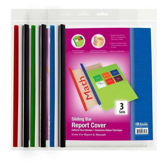 BAZIC Clear Front Report Covers w/ Sliding Bar (3/Pack), pack of 24