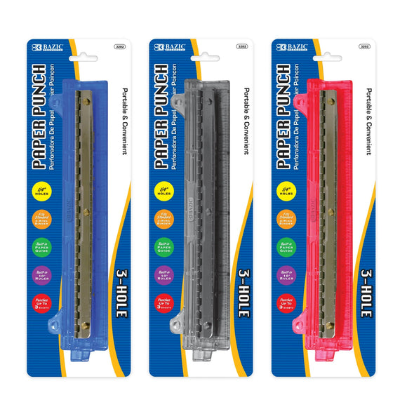 BAZIC Portable 3-Hole Paper Punch, pack of 12