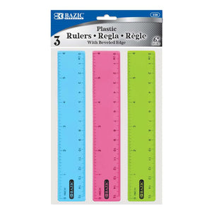 BAZIC 6" (15cm) Plastic Ruler (3/Pack), pack of 24