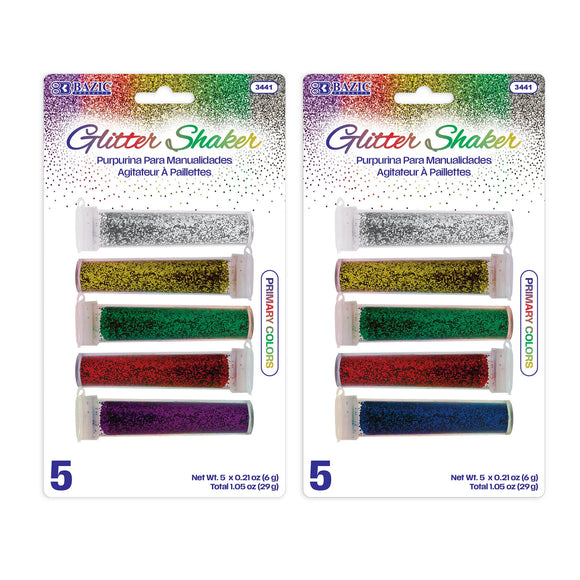 BAZIC 0.21 oz (6g) 5 Primary Color Glitter Shaker, pack of 24