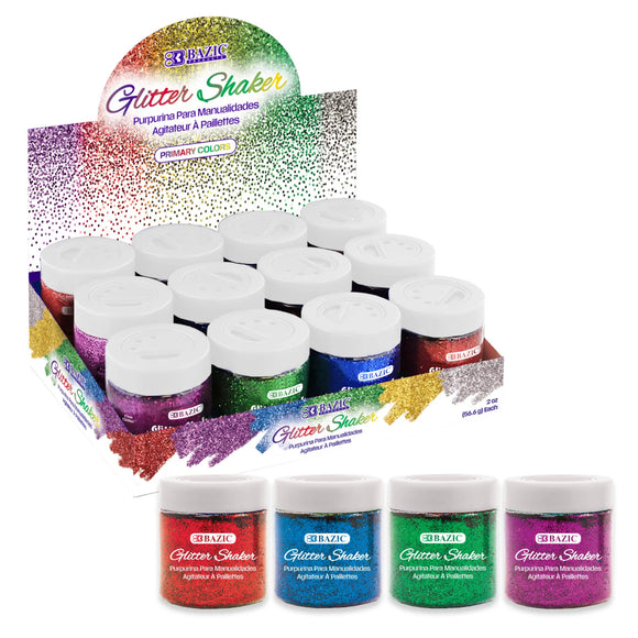 BAZIC 2 oz (56.6g) Primary Color Glitter Shaker, pack of 12