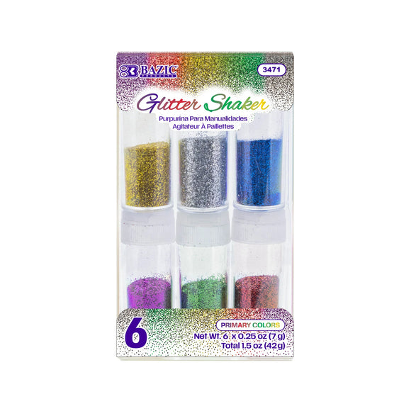 BAZIC 0.25 oz (7g) 6 Primary Color Glitter Shaker, pack of 24