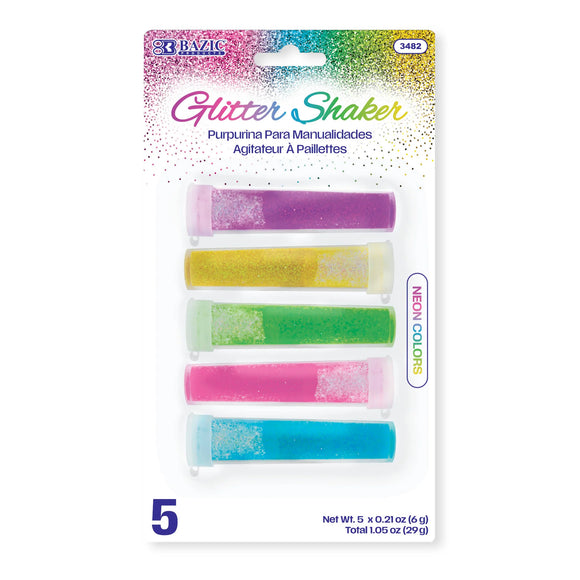 BAZIC 0.21 oz (6g) 5 Neon Color Glitter Shaker, pack of 24