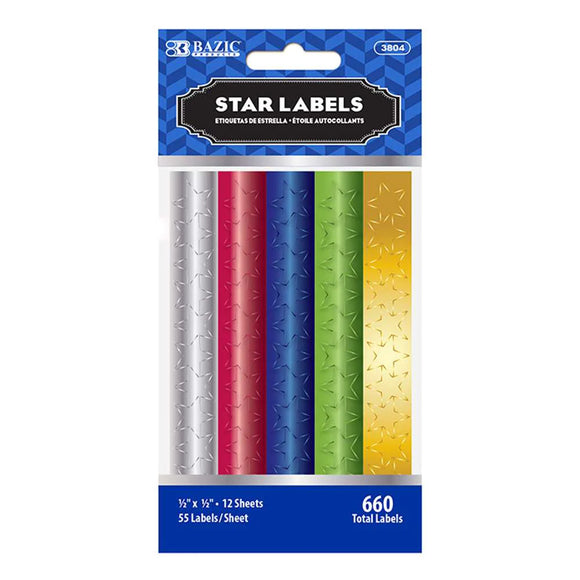BAZIC Assorted Color Foil Star Label (660/Pack), pack of 24