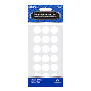 BAZIC White 3/4" Round Label (504/Pack), pack of 24