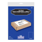 BAZIC 8.5" X 11" Full Sheet White Multipurpose Labels (10/Pack), pack of 24
