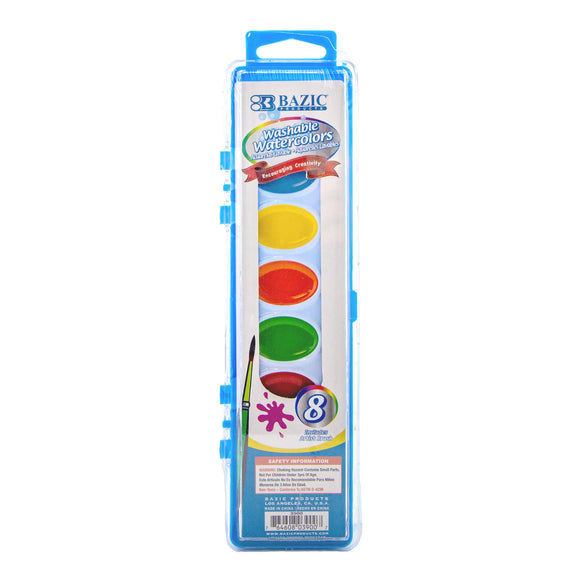BAZIC 8 Ct. Semi Moist Watercolor w/ Brush, pack of 24