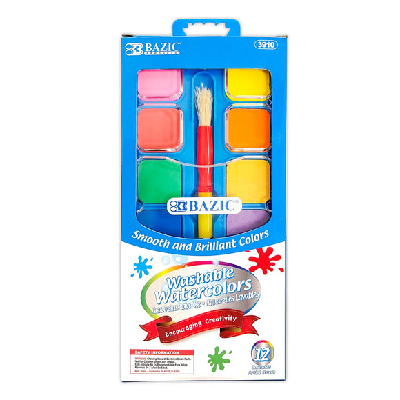 BAZIC 12 Ct. Watercolor w/ Brush & Mixing Palette, pack of 24