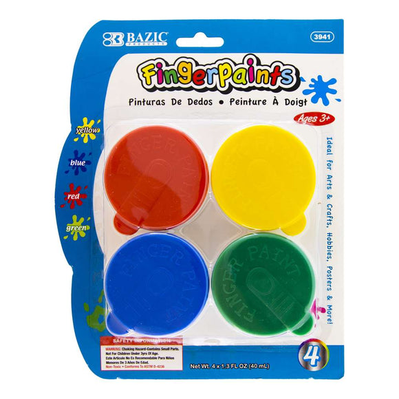 BAZIC 1.35 FL OZ (40 mL) 4 Color Fingerpaint, pack of 24