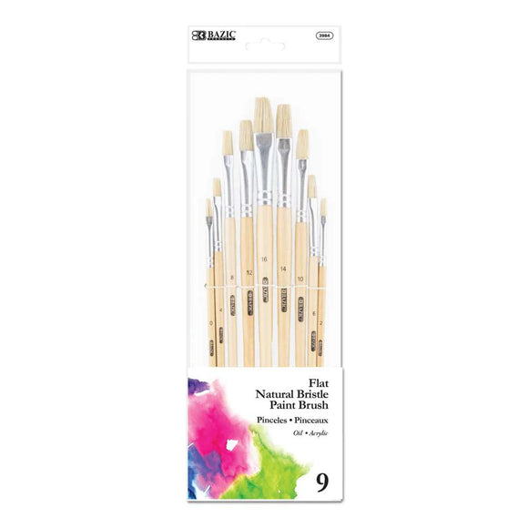 BAZIC Flat Natural Bristle Paint Brush (9/Pack), pack of 12