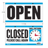 BAZIC 6" X 11.5" "CLOSED" Clock Sign w/ "OPEN" sign on back, pack of 24