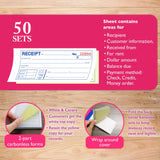 BAZIC 50 Sets 7 1/2" x 2 3/4" 2-Part Carbonless Cash or Rent Receipt Book, pack of 24