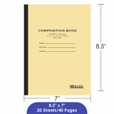 BAZIC 20 Ct. 8.5" x 7" Manila Cover Composition Book, pack of 24