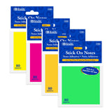 BAZIC 80 Ct. 3" X 3" Neon Stick On Notes, pack of 24