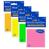 BAZIC 70 Ct. 3" X 3" Neon Lined Stick On Notes, pack of 24