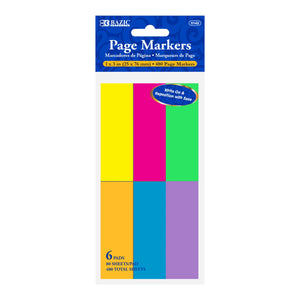 BAZIC 80 Ct. 1" X 3" Neon Page Markers (6/Pack), pack of 24