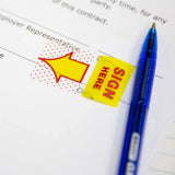 BAZIC 25 Ct. 1" x 1.7" Yellow Color Printed Sign Here Flags w/ Dispenser (2/Pack), pack of 24