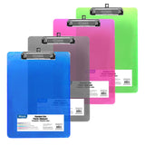 BAZIC Plastic Clipboard 12.7" x 9" Low Profile Clip, 4 Colors, 48-Pack