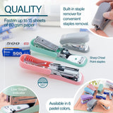BAZIC Mini Pastel Color Standard (26/6) Stapler w/ 500 Ct. Staples, pack of 24