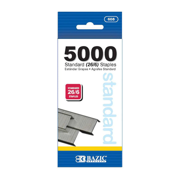 BAZIC 5000 Ct. Standard (26/6) Staples, pack of 24