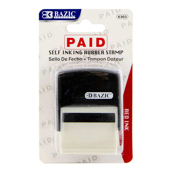 BAZIC Paid Self Inking Rubber Stamp (Red Ink), pack of 24