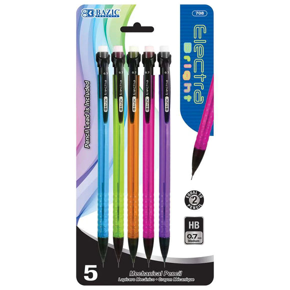 BAZIC Electra 0.7 mm Fashion Color Mechanical Pencil (5/Pack), pack of 24