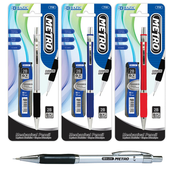 BAZIC Metro 0.7 mm Mechanical Pencil w/ Ceramics High-Quality Lead, pack of 24